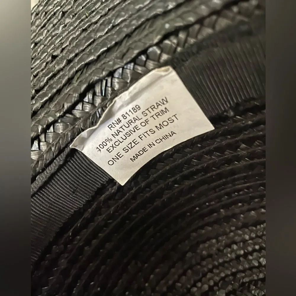 Vintage Straw Hat With Plastic Chain Hat Band Black